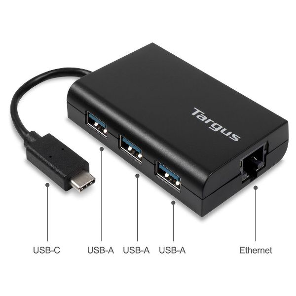 Hub USB-C con 3 puertos USB-A y Gygabit Ethernet
