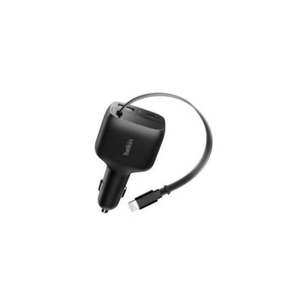 Belkin Car Charger 75W with Retractable Cable charging two devices
