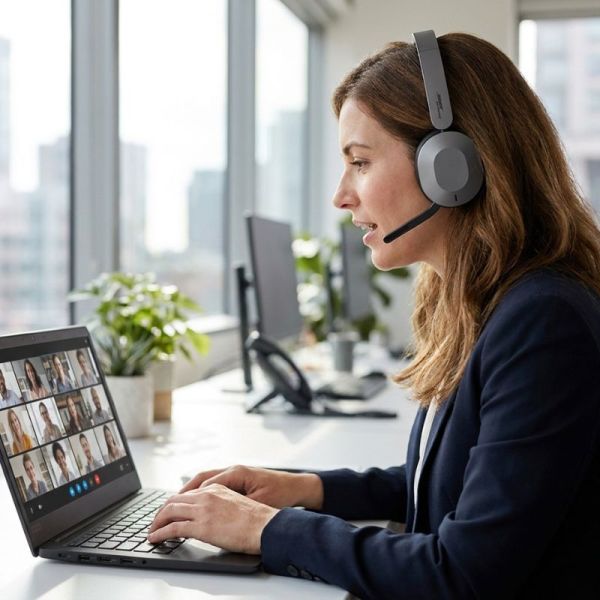 Lenovo ThinkPad 8550 lightweight business headset in use