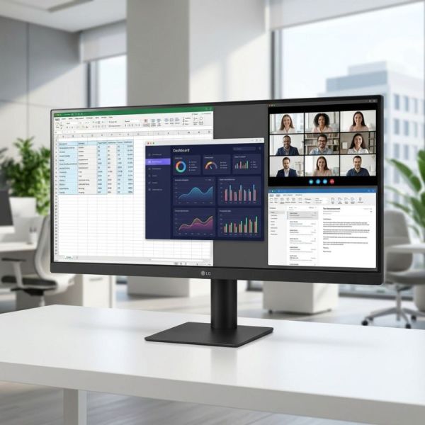 LG 29-inch UltraWide WFHD monitor on office desk