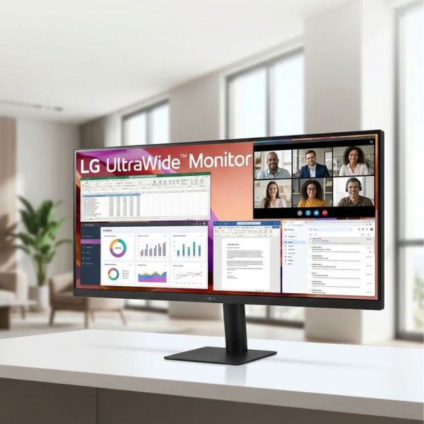 LG 34-inch UltraWide WFHD monitor on office desk