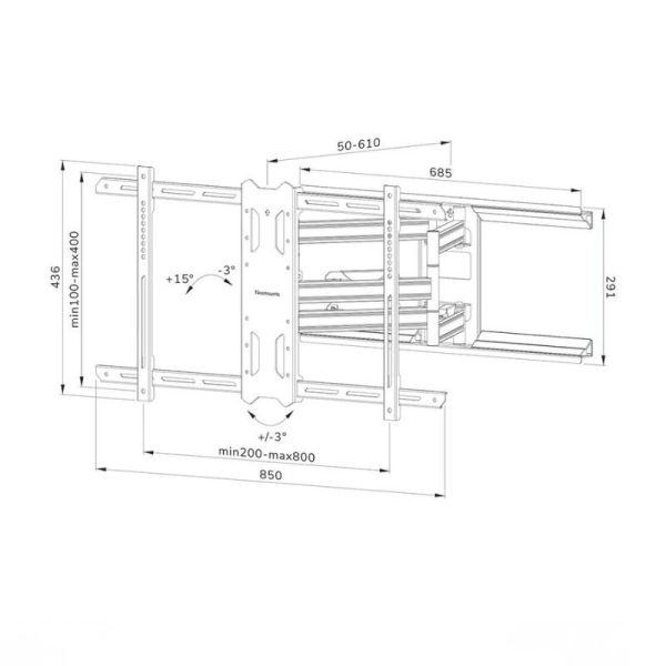 Technical drawing of Neomounts TV wall mount