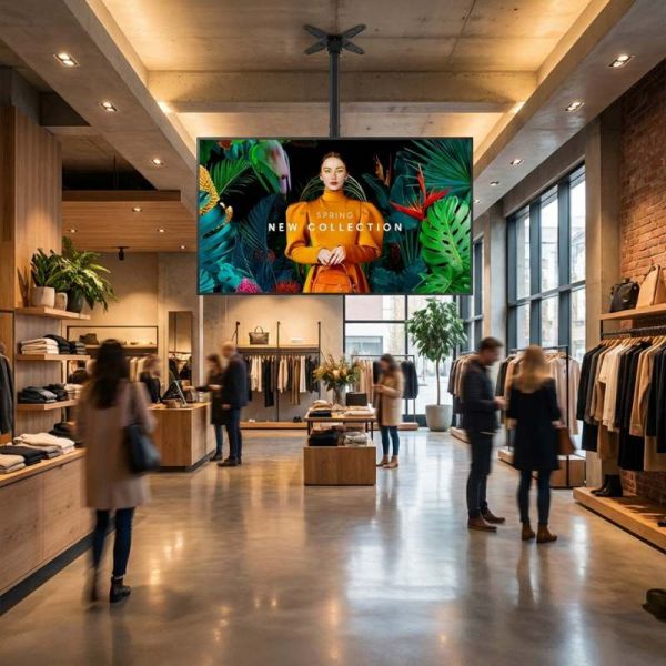 Samsung QBC 55 inch 4K UHD display with ceiling mount