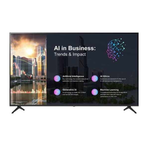 75 inch LG signage screen showing promotional 4K content