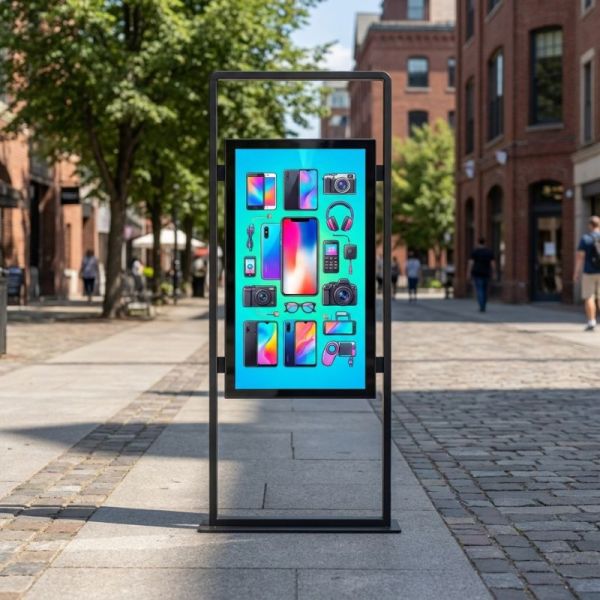 Vista frontal del tótem outdoor Kimex