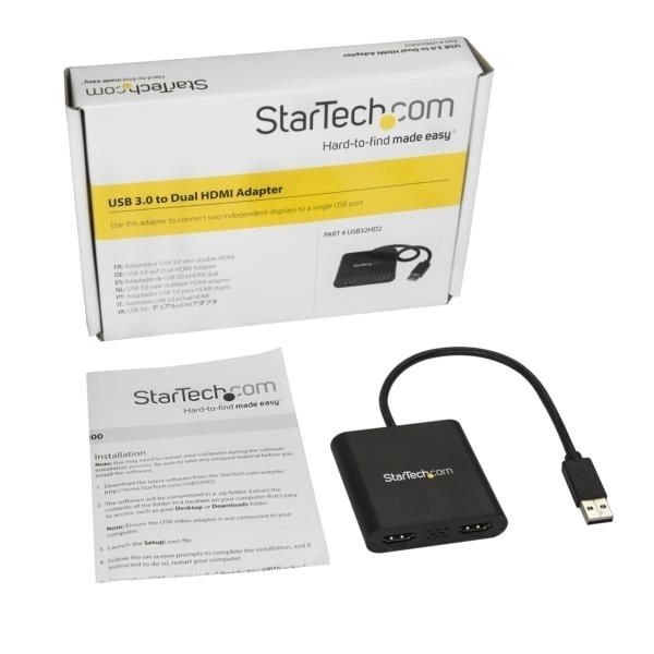 Adaptador Gráfico Externo USB 3.0 a 2 Puertos HDMI 4K - Adaptador de Vídeo Externo 4K para 2 Monitores