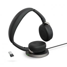 Jabra Evolve2 65 Flex UC Stereo Link 380 USB-A con soporte de carga