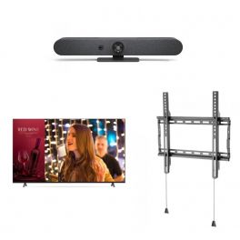 Logitech Rally Bar Mini + LG Pantalla de TV 65” Serie UR640S + Soporte de pared