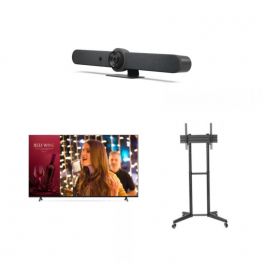 Logitech Rally Bar Graphite + LG Pantalla de TV 75” Serie UR640S + Soporte de pie Neomounts FL50-540BL1