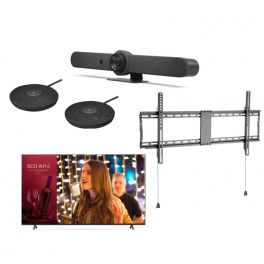 Logitech Rally Bar Graphite + 2 Logitech Rally Mic Pod + LG Pantalla de TV 86” Serie UR640S + Soporte de pared