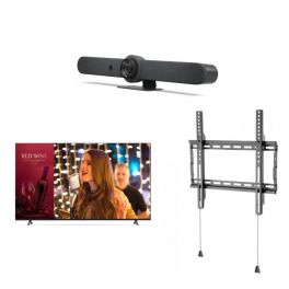 Logitech Rally Bar Graphite + LG Pantalla de TV 75” Serie UR640S + Soporte de pared