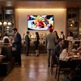 G UH5Q 75 inch UHD signage display in modern restaurant