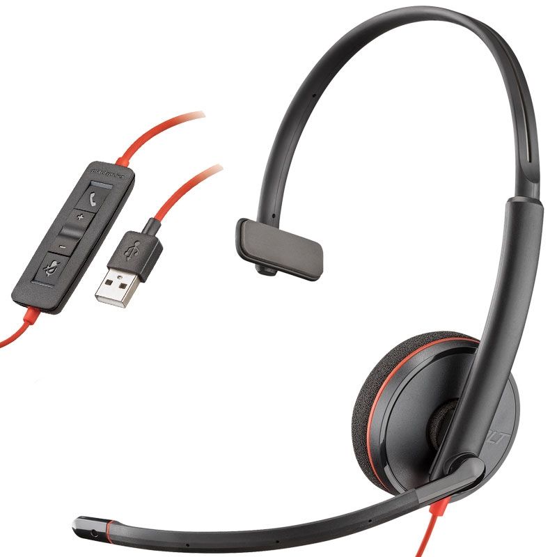 Auriculares Plantronics Blackwire 3210/ con Micrófono/ USB/ Negros