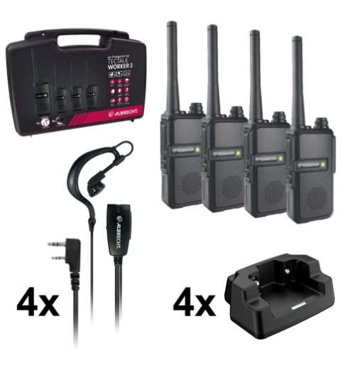 Albrecht Tectalk worker 3 Pack 4 radios con cargadores y 4 micro auriculares