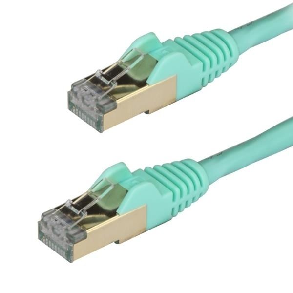 Cable de 1m de Red Ethernet RJ45 Cat6a Blindado STP - Cable sin Enganche Snagless - Aguamarina
