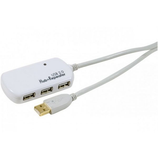 Cable de extensión amplificador USB 2.0 12m con concentrador de 4 puertos 