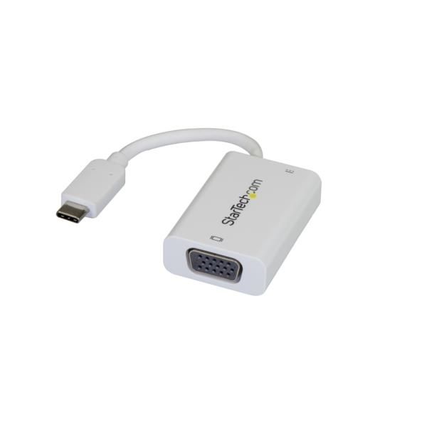 Adaptador Gráfico Externo USB-C a VGA con Entrega de Potencia por USB - Conversor USB Type-C - Blanco