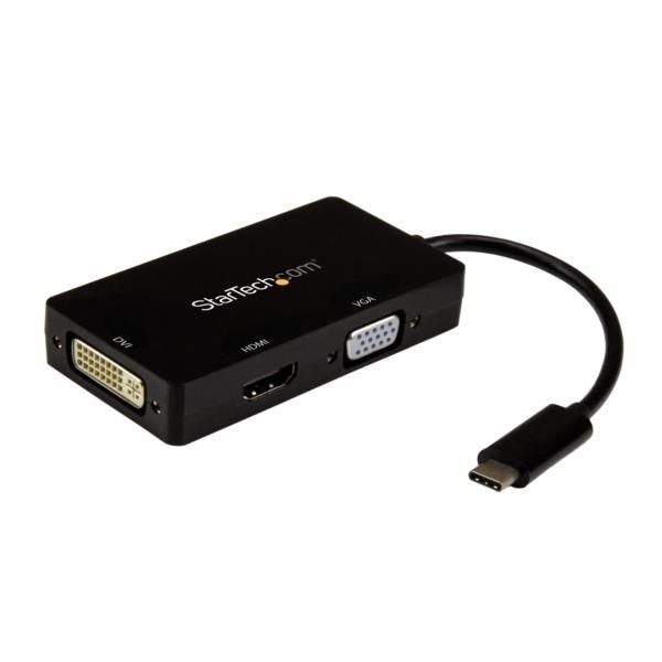 Adaptador Multipuertos USB-C a HDMI DVI y VGA - Mini Adaptador Gráfico Externo USB Tipo C para Viajes