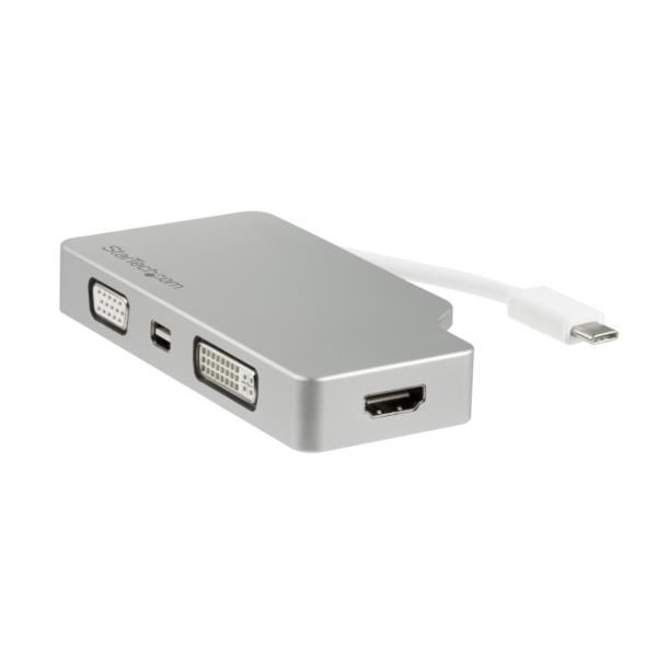 Adaptador de Audio y Vídeo para Viajes: 4 en 1 - Conversor USB-C a VGA, DVI, HDMI o mini DispayPort - 4K - de Aluminio