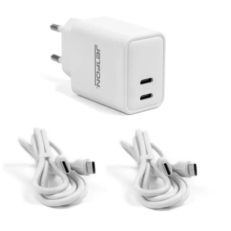 Cargador doble USB-C 10 W + 2 cables USB-C (1 m)