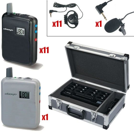 Maleta de visitas guiadas de Okayo: maleta de carga con 11 receptores y 1 transmisor