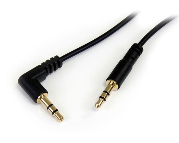 Cable Delgado de Audio Estéreo 3,5mm de 30cm Acodado con Ángulo Recto - Macho a Macho