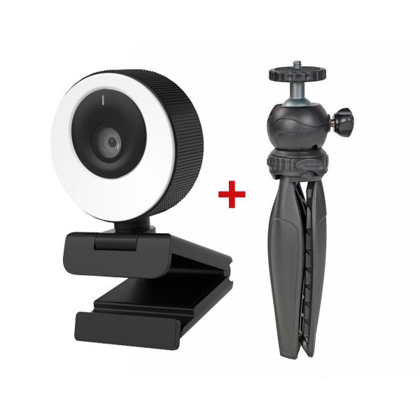 Cleyver Webcam HD con aro de luz kit con trípode