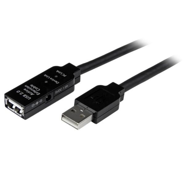Cable 10m Extensión Alargador Cables USB 2.0 Activo Amplificado - Macho a Hembra USB A - Negro