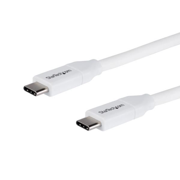 Cable de 2m USB-C a USB-C con capacidad para Entrega de Alimentación de 5A - USB TipoC - Cable de Carga USBC - Blanco