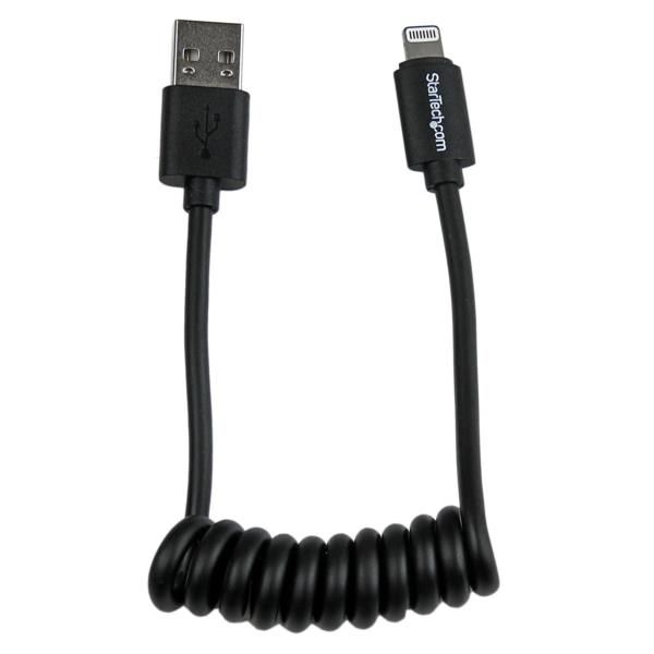 Cable en Espiral de 30cm Lightning 8 Pin a USB A 2.0 para Apple iPod iPhone 5 iPad - Negro