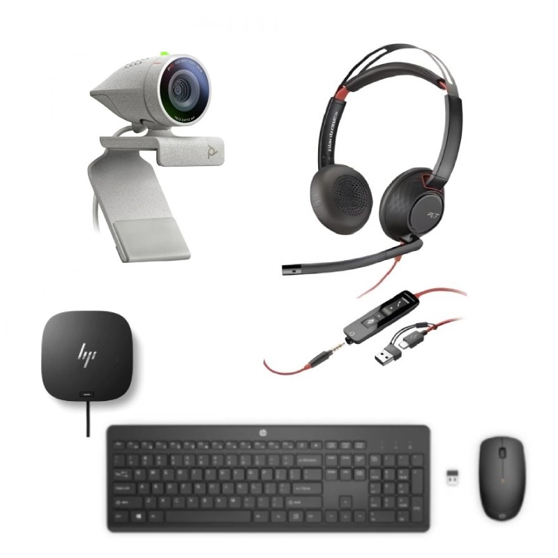 Pack Poly Blackwire 5220 USB-C+Adaptador USB-C/A + teclado HP 235 +HP G5 + Poly Studio P5