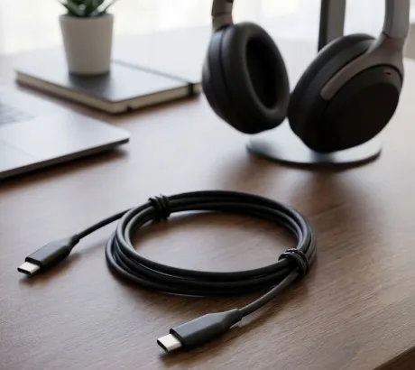 Cables USB-A y USB-C para conectar y cargar auriculares profesionales
