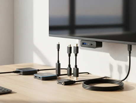 Cables y accesorios para pantallas profesionales en entornos corporativos