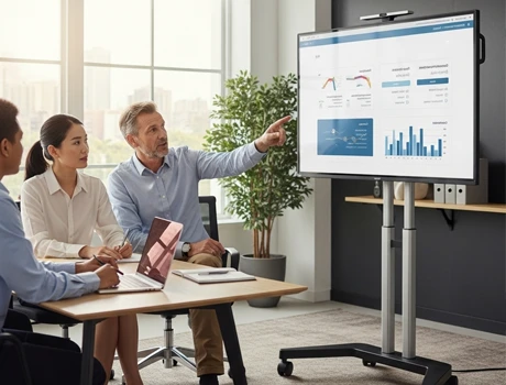 Soportes de pie para pantallas profesionales en salas de reunión y formación