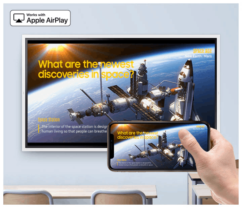 Pantalla Samsung Flip pro conectividad de dispositivos desde el AirPlay